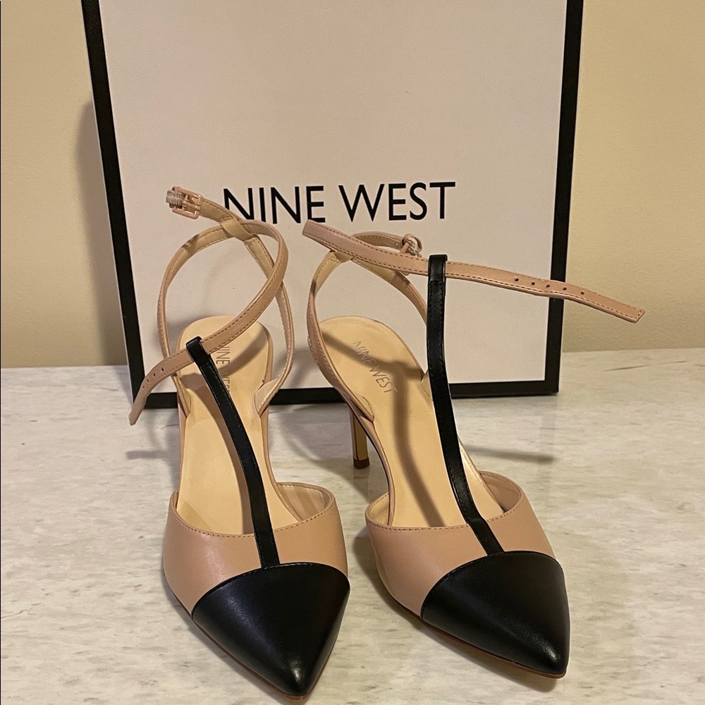 Nine West Black and Cream Strappy Heels